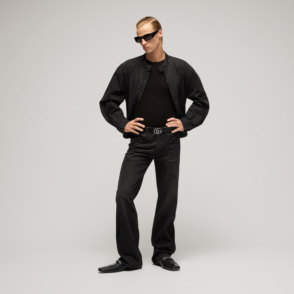 Pantalones acampanados de mezclilla de algodón con Horsebit
