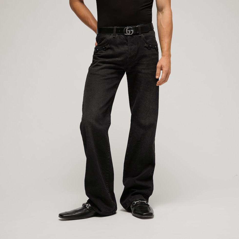 Pantalones acampanados de mezclilla de algodón con Horsebit