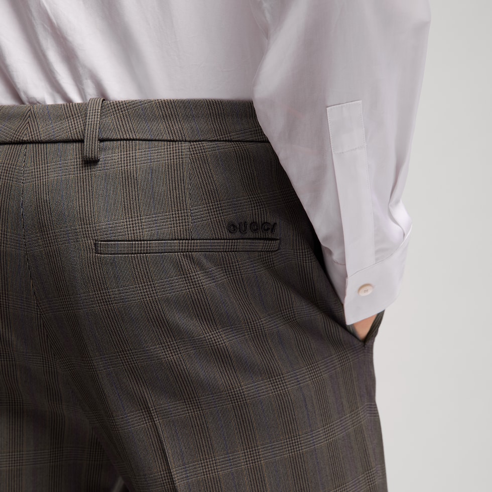 Prince of Wales wool pants with embroidery