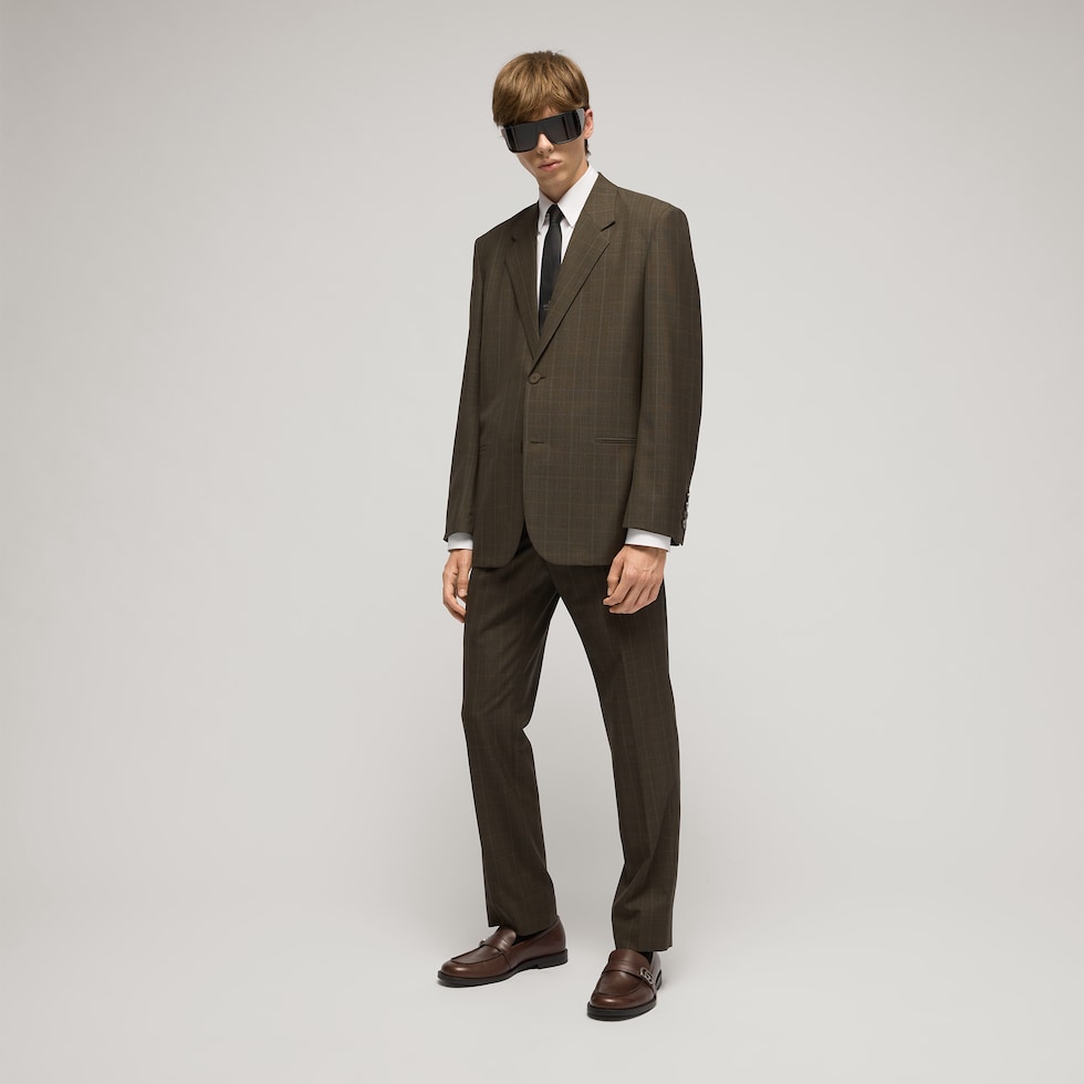 Prince of Wales wool pants with embroidery