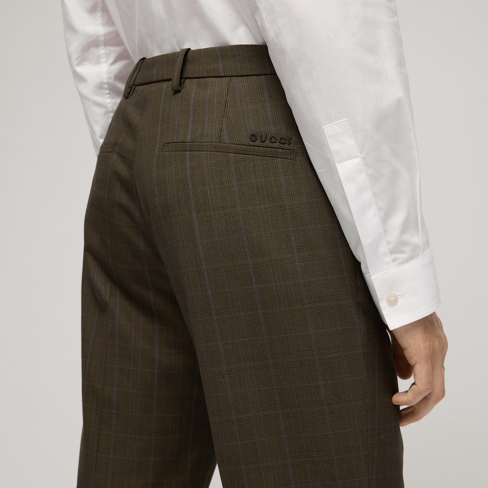 Prince of Wales wool pants with embroidery