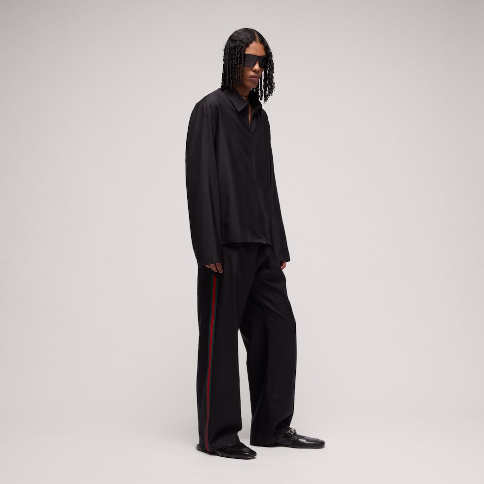 Silk poplin leisure pants with Web