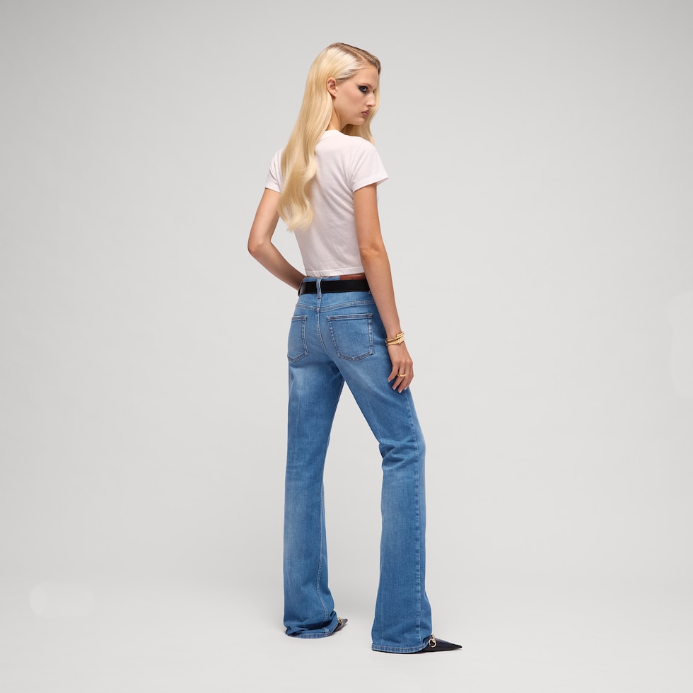 Petite fit straight cotton denim pants