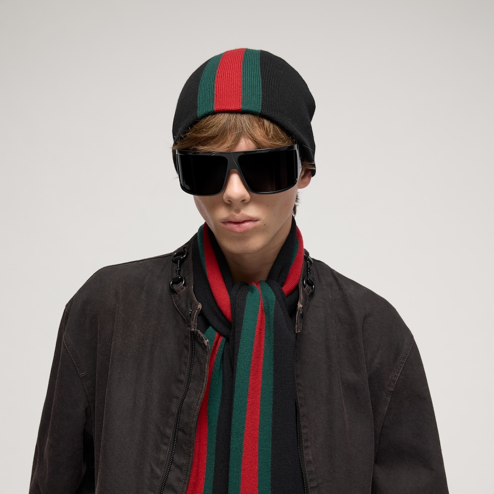 Cappello in lana con nastro Web