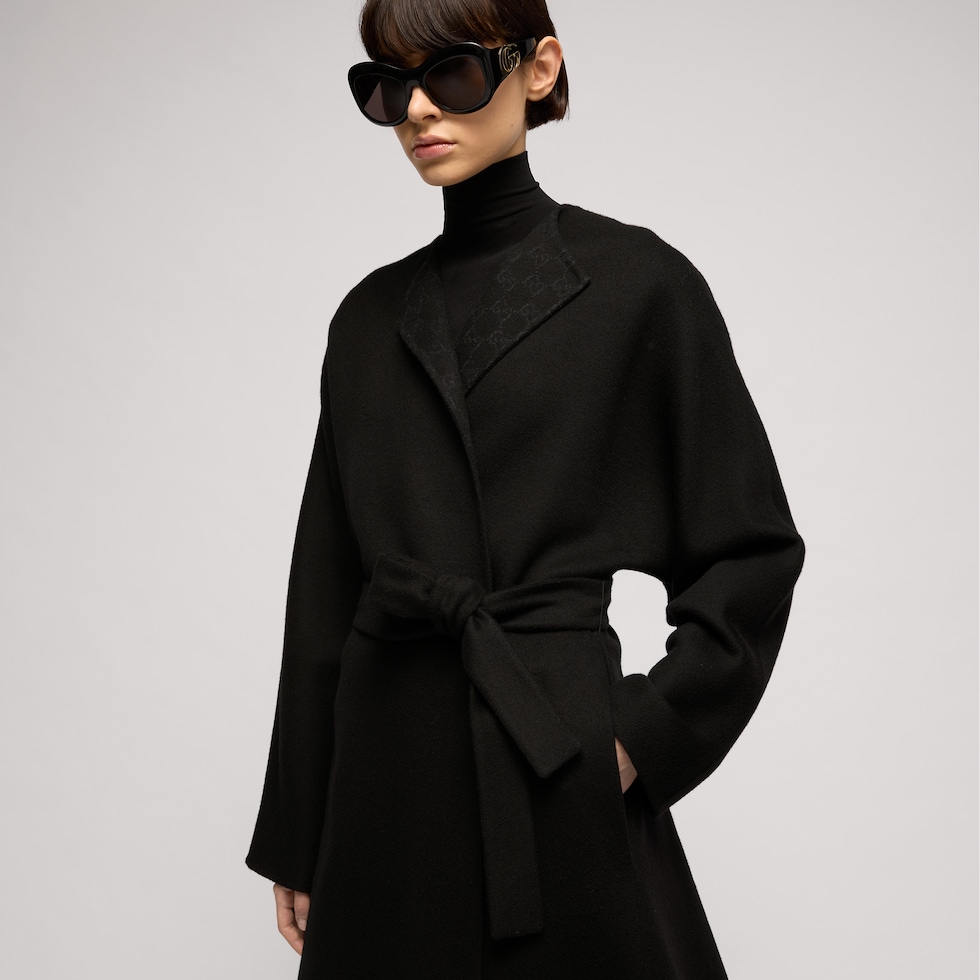 Cappotto lungo in seta e lana con GG all'interno