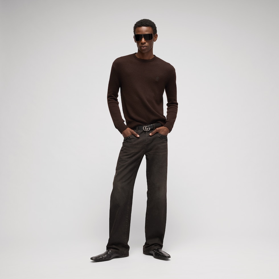 Knit cashmere sweater with embroidery