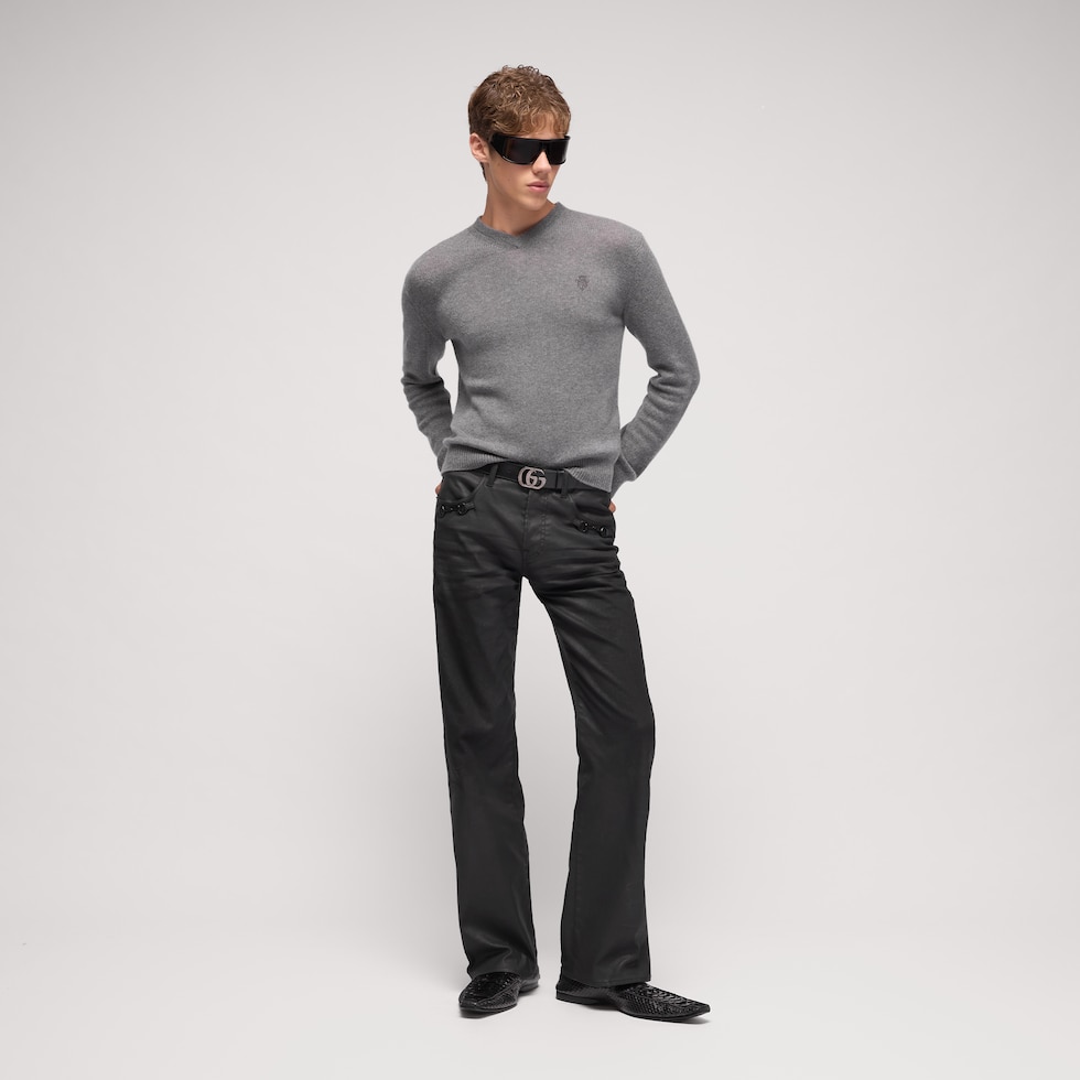 Knit cashmere sweater with embroidery
