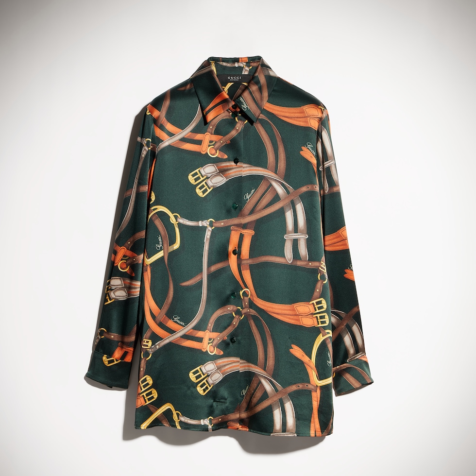 Camisa de satén de seda con estampado
