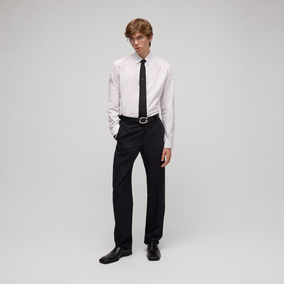 Striped cotton poplin jacquard shirt