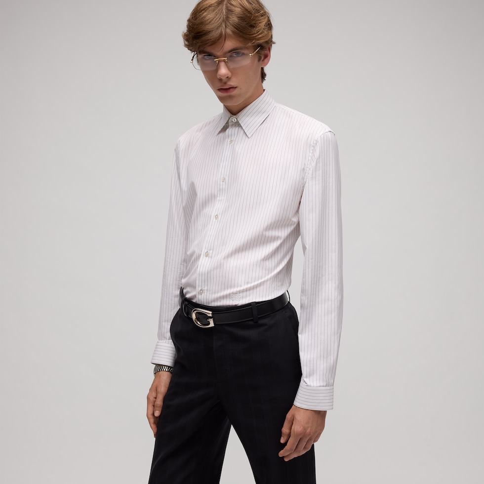Striped cotton poplin jacquard shirt