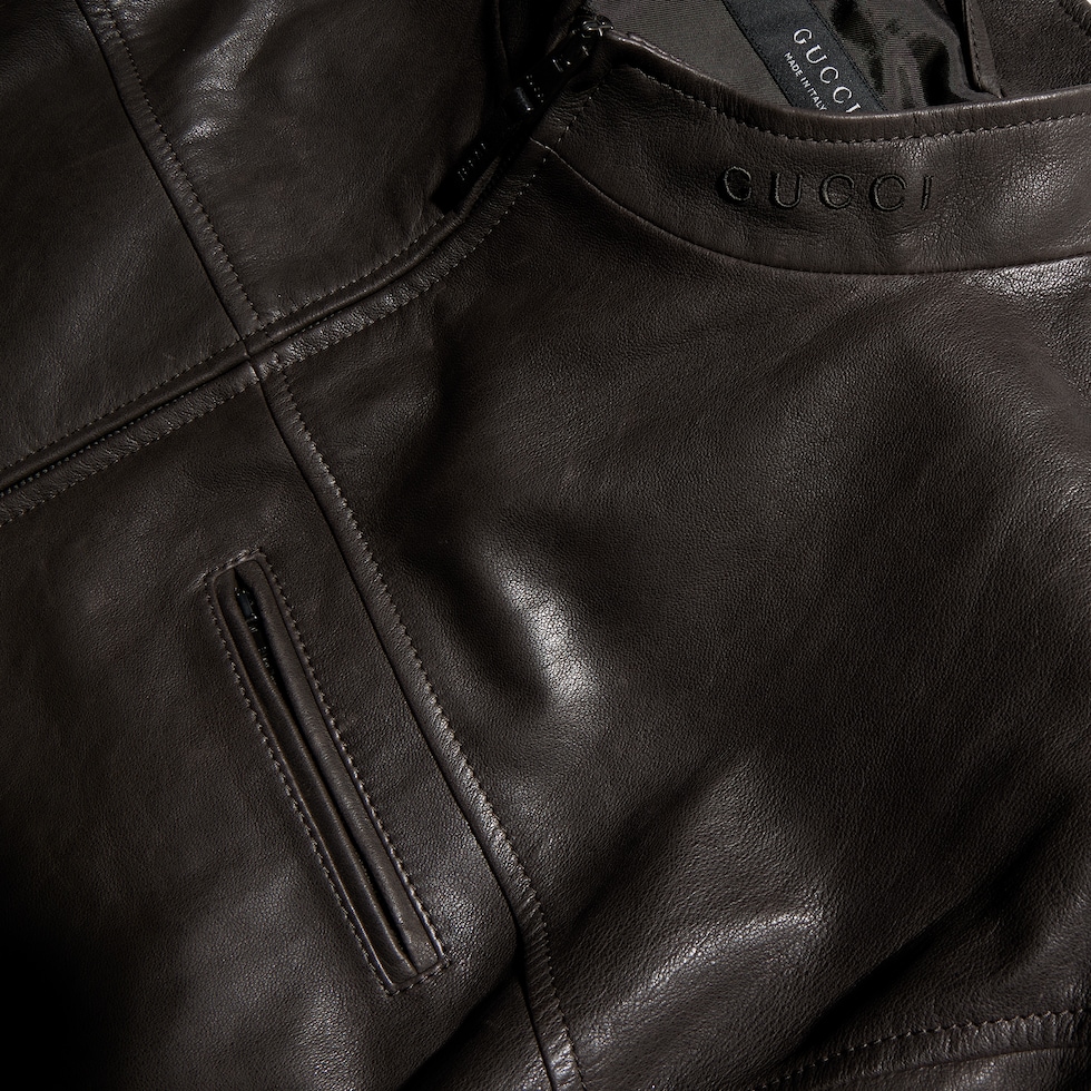 Grainy leather bomber jacket