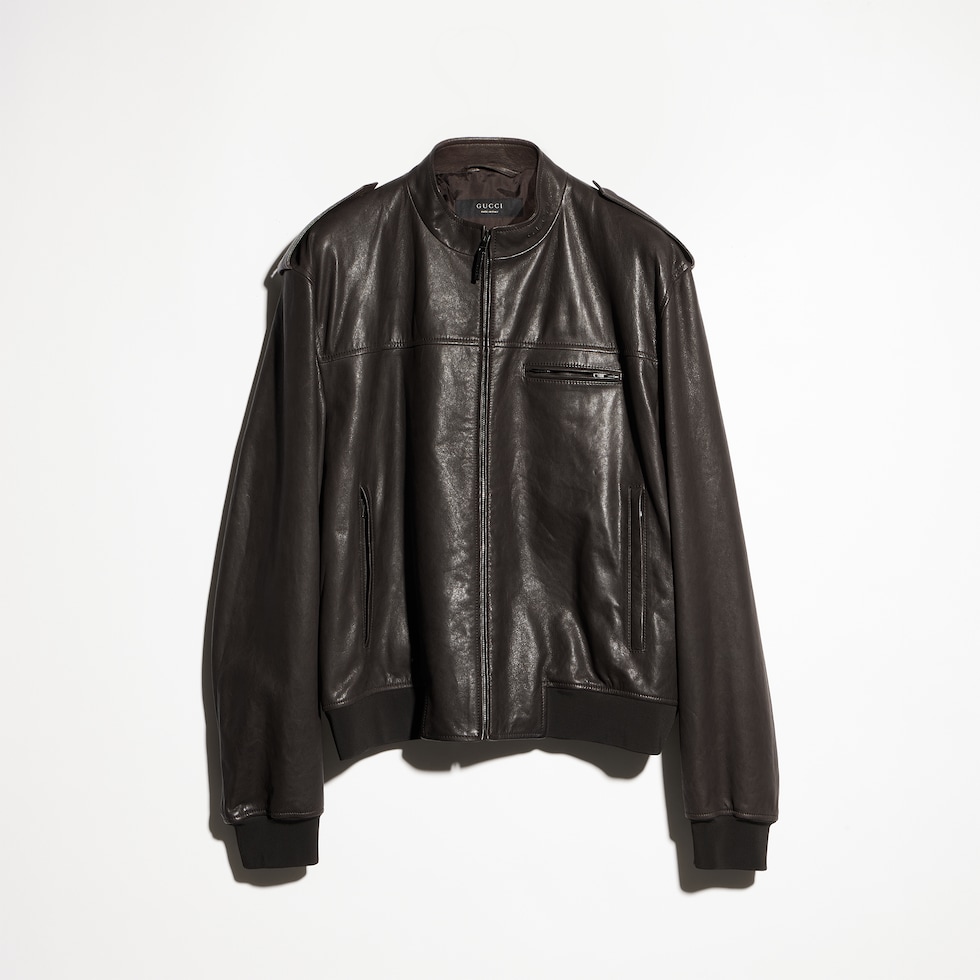 Grainy leather bomber jacket