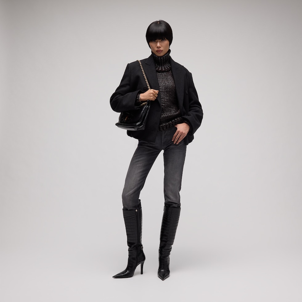 Cotton denim pants with coating