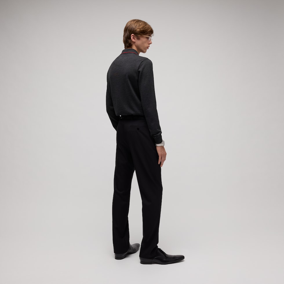Fine wool knit polo shirt