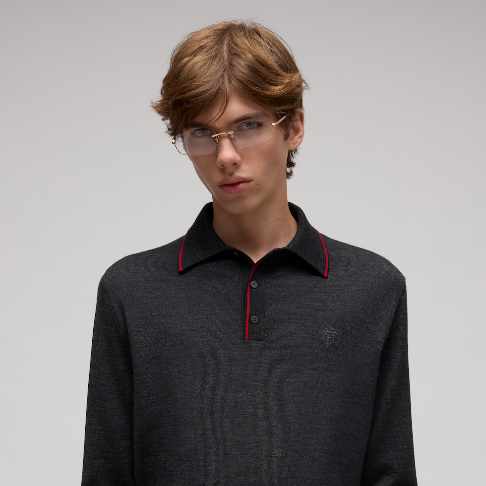 Fine wool knit polo shirt