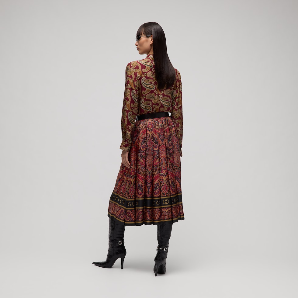 Printed silk twill skirt