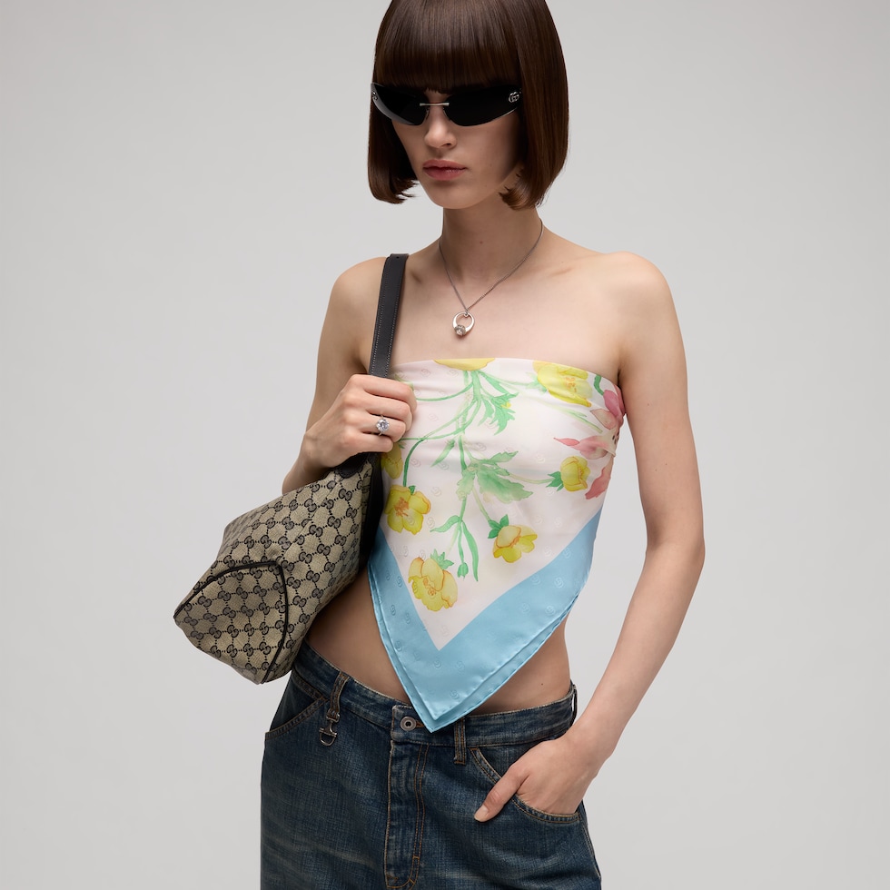 Printed Double G silk carré