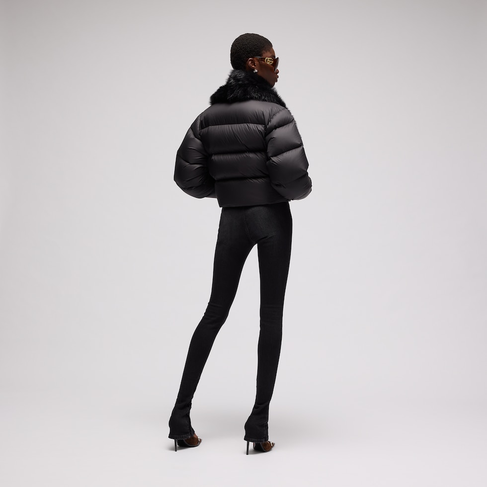 Padded polyester jacket with shearling