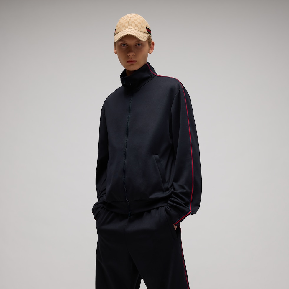 Shiny technical jersey zip jacket