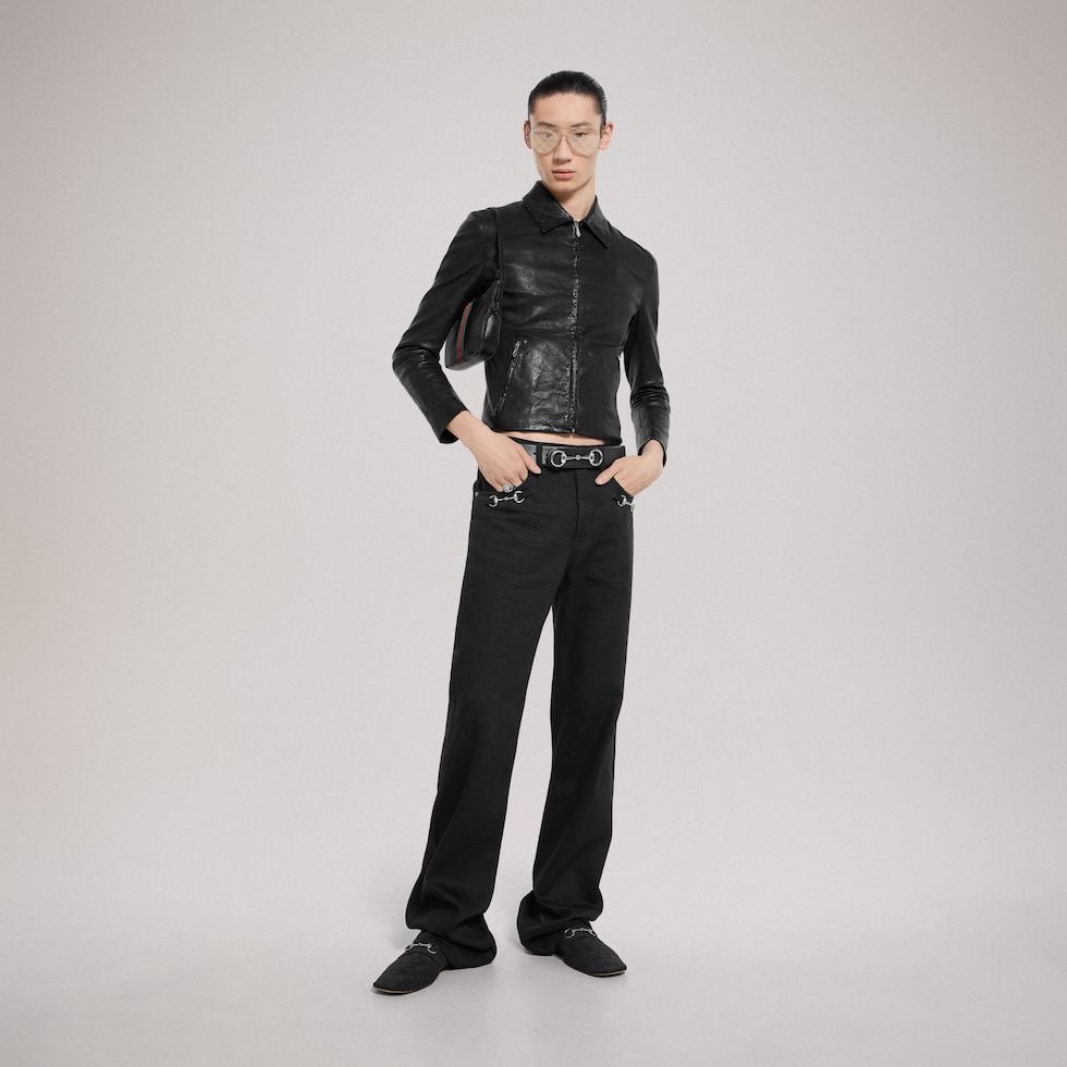 Cotton denim pants with Horsebit detail