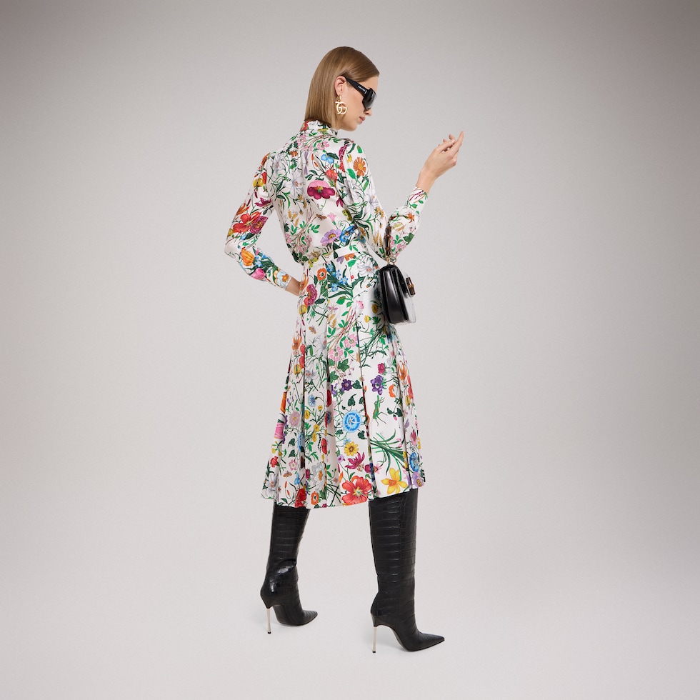 Printed silk twill shirt with bow