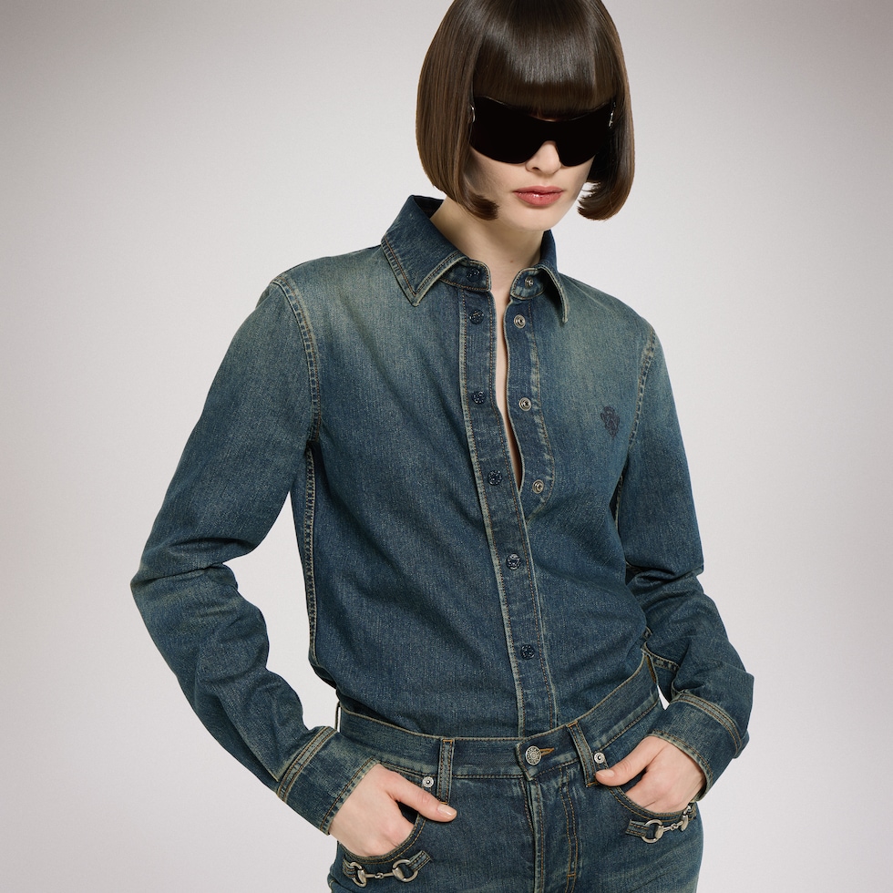 Camina de denim de algodón con bordado