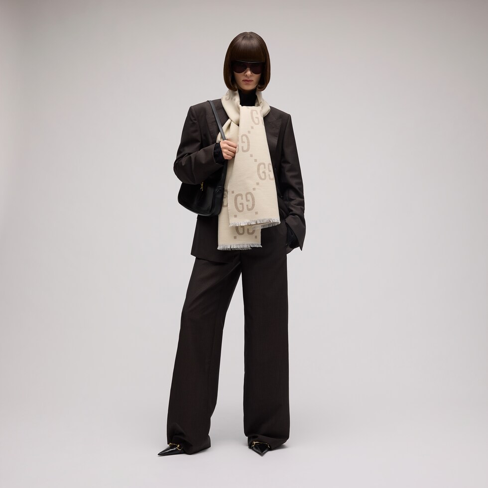 GG jacquard wool silk scarf