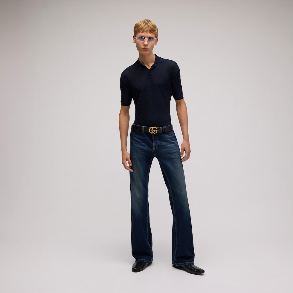 Reversible leather belt with Double G buckle