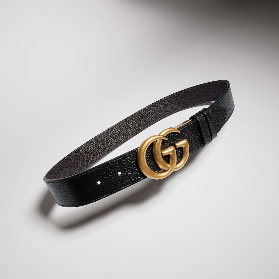 Reversible leather belt with Double G buckle