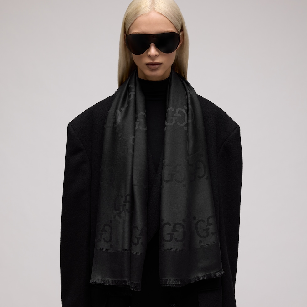 GG jacquard silk wool shawl