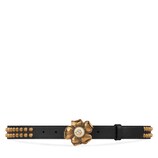 Studded leather belt with metal flower