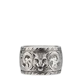 Wide silver ring with feline head