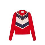 Embroidered wool knit top