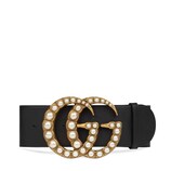 Gucci Wide leather belt with pearl Double G - view 2