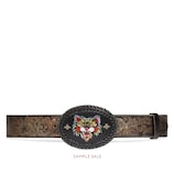 Gucci Printed leather belt with painted cat buckle - view 2