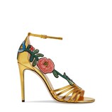 Gucci Embroidered metallic leather mid heel sandal - view 2