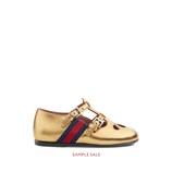 Gucci Toddler metallic leather shoe with Web - view 2