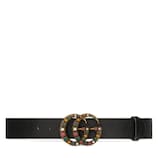 Gucci Cintura in pelle e fibbia Doppia G con cristalli - view 2