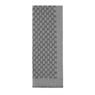 Double jacquard GG wool scarf