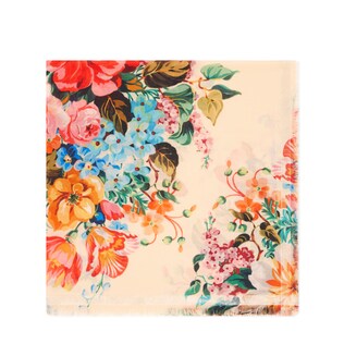 Floral print wool silk shawl