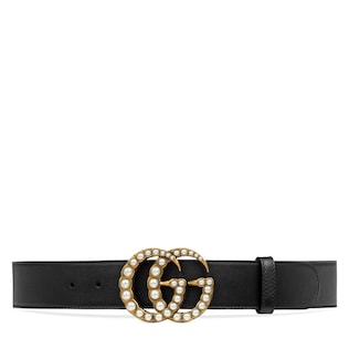 Cinturón de Piel con Doble G de Perla