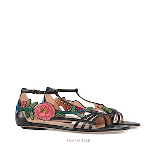 Embroidered leather sandal