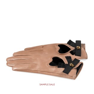 Guanti in pelle con fiocco in gros-grain