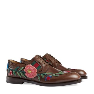 Leather brogue lace-up with embroidery