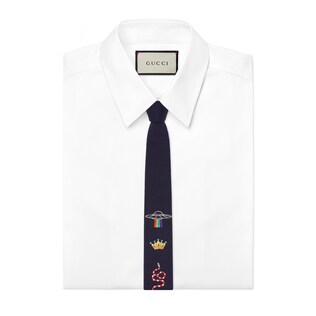 Embroidered wool tie
