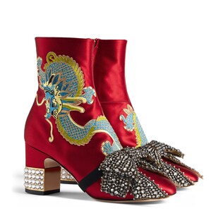 Dragon satin mid-heel ankle boot
