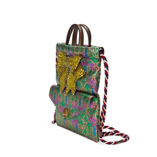 Crystal bow brocade drawstring backpack