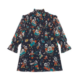 Children's space cats print silk dress