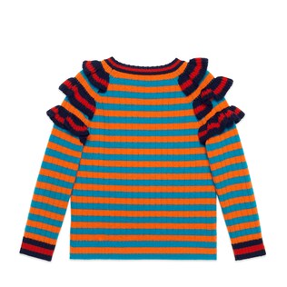 Children's striped wool ruffle sweater with embroidery