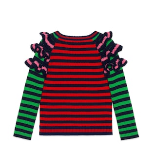 Children's striped wool ruffle sweater